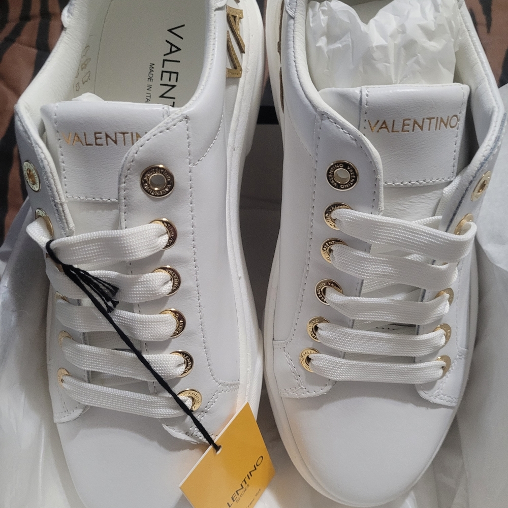 Valentino Womens White/Gold Sneakers NWT 8.5